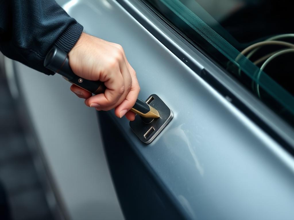 Dellendrücken an einer Fahrzeugtür mit Hebelwerkzeug